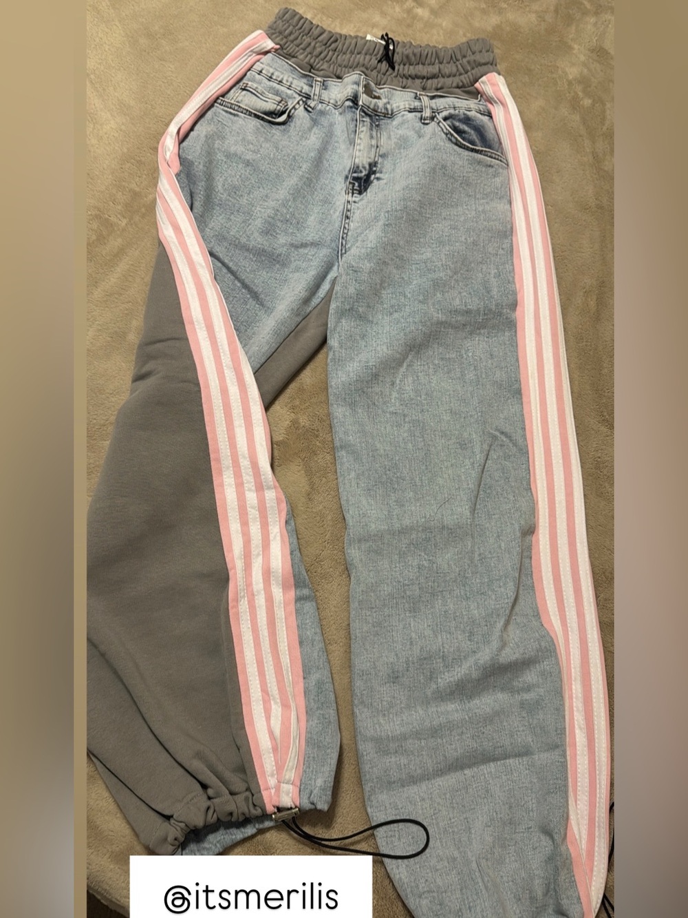 Women’s Gray Denim Joggers with Pink Stripe